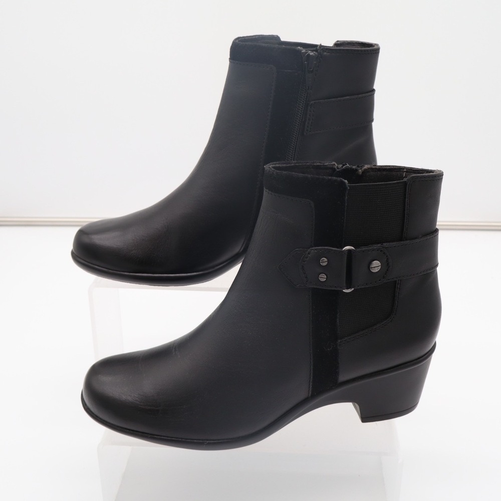 Clarks Malia Maui 26110482 Bootie Womens 7.5 Black Leather Side Zip Ankle Boots